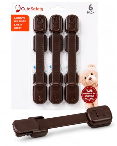 CUTESAFETY Cabinet Locks Baby Proofing, Child Proof, 6 Pack, Brown