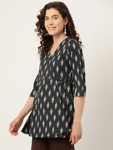 Image of feranoid Floral Print Angrakha 3 Sleeves Flared Kurti