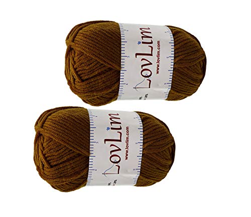 Lovlim Yarn Pack, 2 Skeins Of 50G Each, Soft Cotton Yarn For Crochet And Knitting, Craft Dk Amigurumi Yarn (Brown) #TOP4