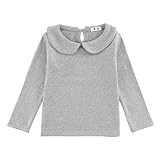 [Enfants Chéris] キッズ Tシャツ 長袖 女の子 カットソー 子供服 ロングtシャツ 綿 丸襟 無地 春秋冬 肌着 ガールズ インナー トップス 女児 上着 可愛い グレー 120