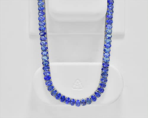 50.5 Cts Natural 6X4 Oval Cut Blue Tanzanite Necklace 925 Sterling Silver December Birthstone Wedding Jewelry Tennis Necklace Birthday Gift For Wife (16 Inches, Rhodium Plated Silver) #TOP5