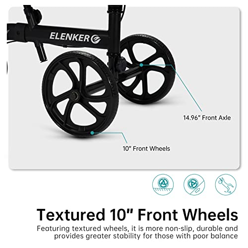 ELENKER Best Value Knee Walker with 10" Front Wheels Steerable Medical Scooter Crutch Alternative with Dual Braking System Black