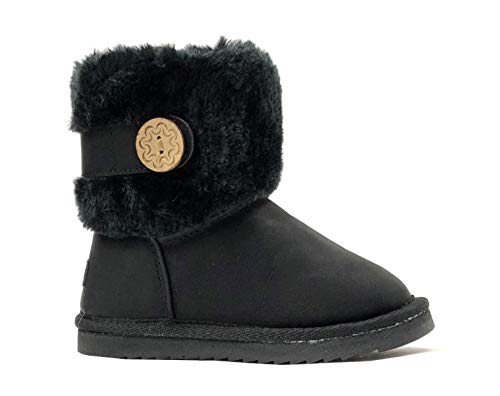 Image of REDVOLUTION Kids Boots Toddler Girls Cute 2 Buttons || Rhinestone Faux Fur Suede Knitting Shoe