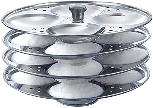 Stainless Steel 4 Rack Idli Stand, Idli Maker - Indian Idli (Rice Cake) Steamer, Makes 16 Idlis., Silver