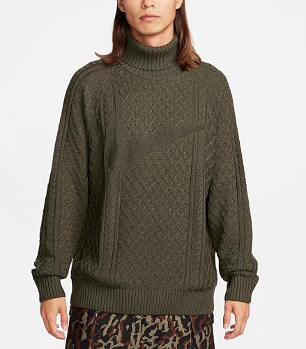 Nike Life Men's Cable Knit Turtleneck Sweater Size Large, Cargo Khaki3