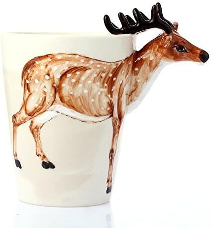 Homee Handmade Creative Art Mug Hand-painted Ceramic Cups African Style Animal Zoo 3D Holiday Gifts (ELK)