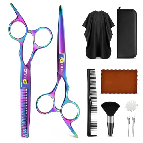 Image of ULG Hair Cutting Scissors Thinning Shears Kit 10 PCS Home Set with Cape(RB)