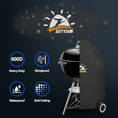 Zettum Kugelgrill Abdeckung Grill - 600D Oxford Holzkohle Abdeckhaube Grill für Weber 57 CM Barbecue Grill, Heavy Duty & Wasserdichte PU BBQ Grillabdeckung für Weber 57 CM Master Touch Grill(Φ63x88cm)