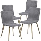 FurnitureR Dining Chairs Set of 4, Fabric Seat Armless Chairs, Kitchen Side Chair with Gold Metal Legs for Living Room, Grey