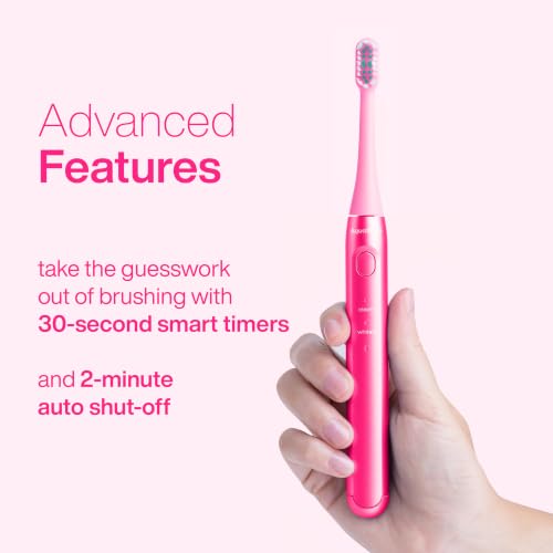 Image of Aquasonic Icon ADA-Accepted Rechargeable Toothbrush | Magnetic Holder & Slim Travel Case | 2 Brushing Modes & Smart Timers | Gentle Micro-Vibrations (Electric Pink)