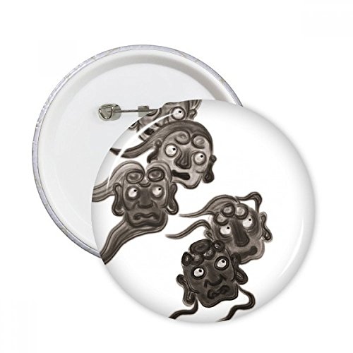Badge rond encre de chine monstre décoration vêtements style asiatique 5pcs