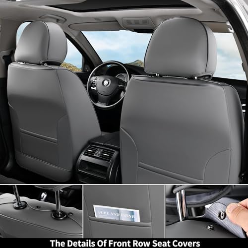 Image of Coverado Front Seat Covers, Car Seat Cover, Gray Seat Covers for Cars, 2PCS Car Seat Protector, Waterproof Faux Leather Car Seat Cushion, Luxury Seat Cushions, Auto Seat Covers Fit for Most Vehicles