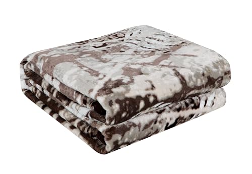 Image of Ultra Soft Flannel Printed Double Blanket 220x240 cm | 200 GSM Warm & Cozy All Season AC Blanket for Winter| Duvet /Quilt Throw for Bedroom & Living Room- Beige & White