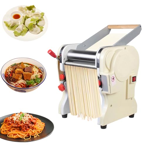 INTBUYING Electric Pasta Maker Stainless Steel Automatic Noodle Machine Adjustable Thickness with 3mm Round Knife Noodle Pressing Maker for Home Commercial Use