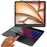 【2025新型】iPad air 13 インチキーボード(M3 2025/M2 2024) iPad Pro 12.9 第6/5/4/3世代 キーボードケース 360°回転180°反転 タッチパッド付き スマート 7色バックライト急速充電可能 全面保護Bluetoothキーボ ード 一体式 Apple pencilを充電可能 スタンド機能付き 日本語説明書 ブラック