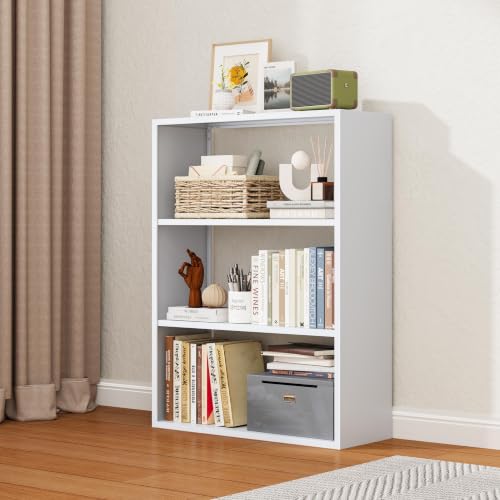 Image of VASAAOSD 3 Tier Bookshelf, Metal Small Book Shelf, 32.7 inchH White