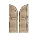Ekena Millwork 15"W x 88"H (73" Low Side) Timberthane Pecky Cypress Two Equal Louver w/Quarter Round Arch Top Faux Wood Shutters (Per Pair), Primed Tan