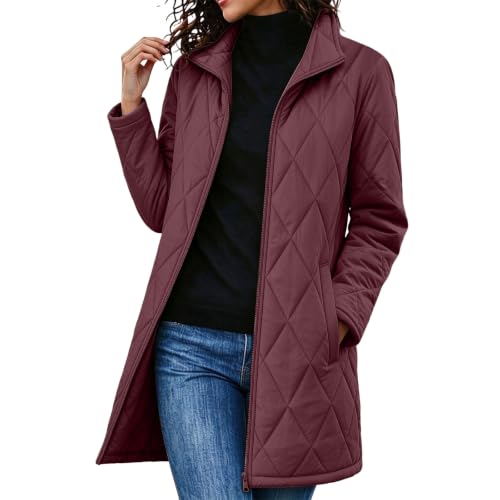 Quilted Jackets for Women Lightwight Fall Winter Mid Length Padded Coats - image 1