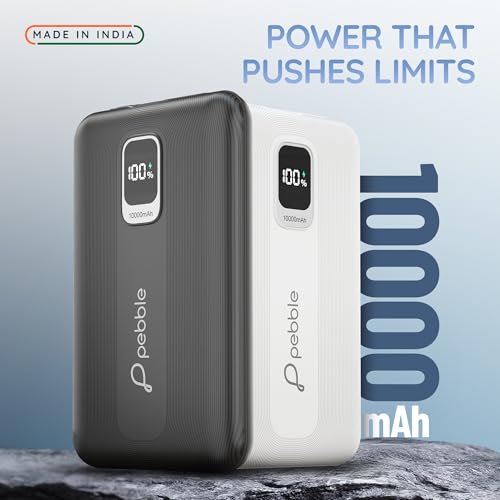 Image of Pebble Rapid Air 22W Fast Charging Power Bank | Compact & Lightweight | Digital Display | Type-C & USB Outputs | 10-Way Circuit Protection - White