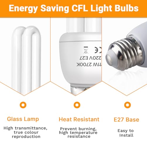 Akynite E27 Energy Saving Bulb 11W, Warm White 2700k, E27 Edison Screw Fitting, 2U CFL Low Energy Light Bulbs, ES Compact Fluorescent Stick Bulbs, AC 220V, not dimmable, 2pcs - Image 5