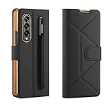 COQUE Funda Samsung Galaxy Z Fold 4, Estuche de Cuero Delgada con portalápices, Funda Plegable para Samsung Galaxy Z Fold 4 5G-Negro