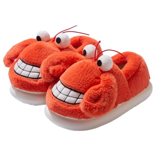 Cute Koi Fish & Crab Plush Slippers Kawaii Animal Warm Cozy Thick Sole Home Shoes for Winter Daywear & Bedroom (Crab,8)