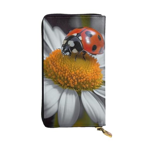 Portefeuille long femme en cuir marguerite et coccinelle