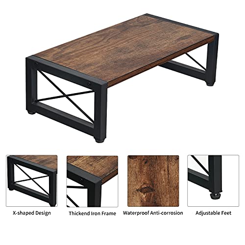 Giikin Vintage Wood Monitor Stand Riser, 17.7 Inch Desktop Shelf Storage Organizer, Ergonomic Desk & Tabletop Organizer For Laptop, Computer, Macbook, Notebook, Pc(Dark Brown) #TOP3