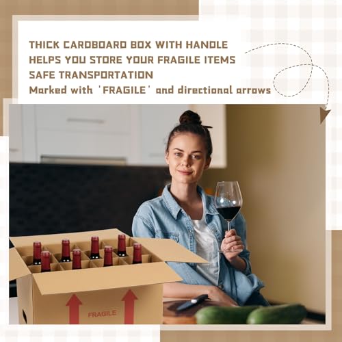 Image of Tatuo 10 Pack Wine Box for Moving, 12 Bottle, with Divider, 16 x 12 x 12 in | Liquor Shipping Packing Box Bulk, Corrugated Cardboard, Reinforced Bottom, Break Resistant, Heavy Duty, Cellar Storage