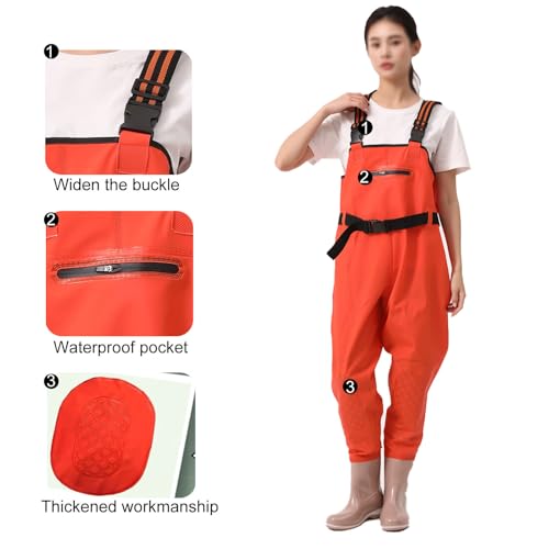 Aikelai 2-Ply PVC Insulated Chest Waders for Women,Waterproof Hunting Fishing Waders for Womens,Womens Fishing Waders with Boots (pink, UK4/EU38)