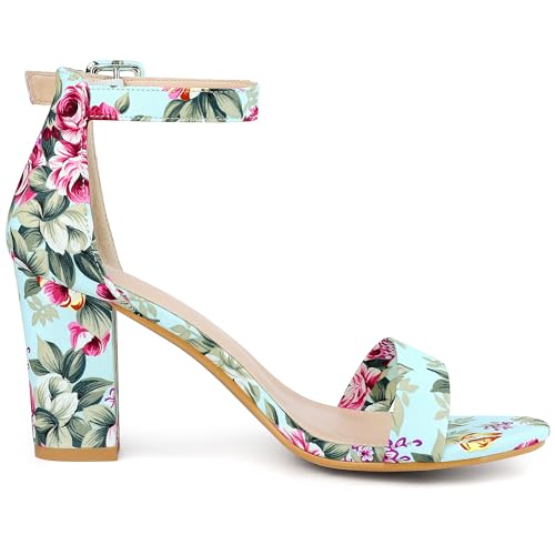 Image of Allegra K Women's Floral Print Open Toe Block High Heels Summer Sandals