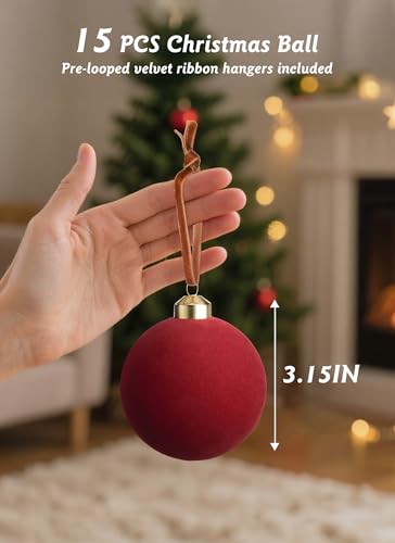  15Pcs Red Velvet Christmas Ornaments Balls - image 2