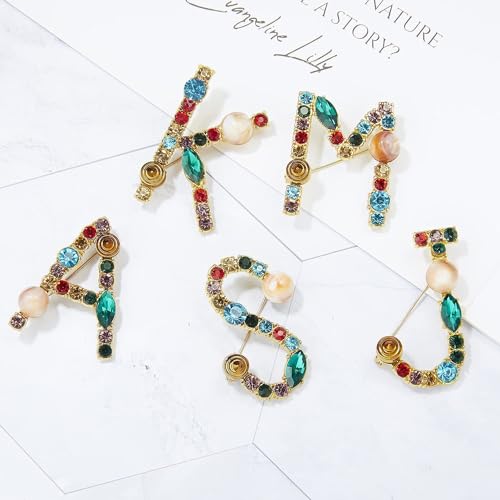 Image of Rhinestone Initial Brooch - 26 Letter A-Z Lapel Pin with Colorful Crystals - Capital Letter Pin for Women & Girls - Suitable for Dress, Suit, Bags & Decors