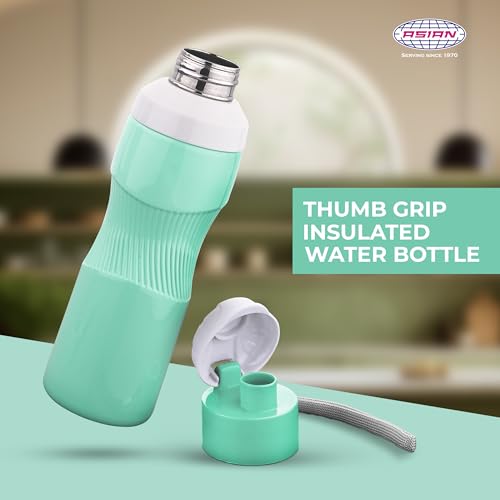 Image of Asian Thumb Grip Insulated Water Bottle 700ml | Steel Inner Flask for Hot & Cold Drinks | Leakproof & BPA Free | Ergonomic Grip for Gym, Office & Travel | Green Christmas Gifting Essential