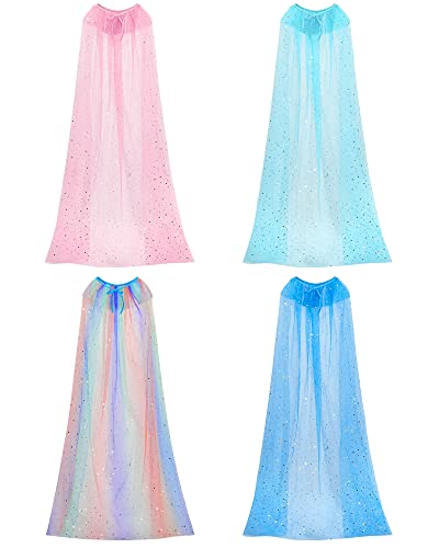 Jecery 4 Pieces Princess Cape Cloaks Kids Fairy Tulle Cape Princess Costume for Girls Cosplay Birthday Party Dressing Up(Classic)