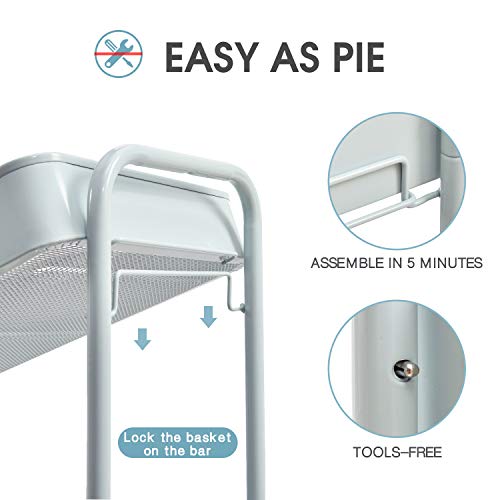 image for TOOLF 3-Tier Metal Rolling Cart with Wheels, Storage Utility Organizer
