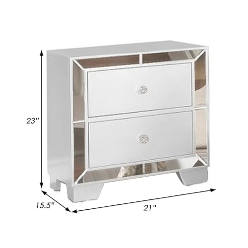 Benjara Eli 23 Inch Modern Wood Nightstand, 2 Drawers, Mirrored Edges, Clean White #TOP6