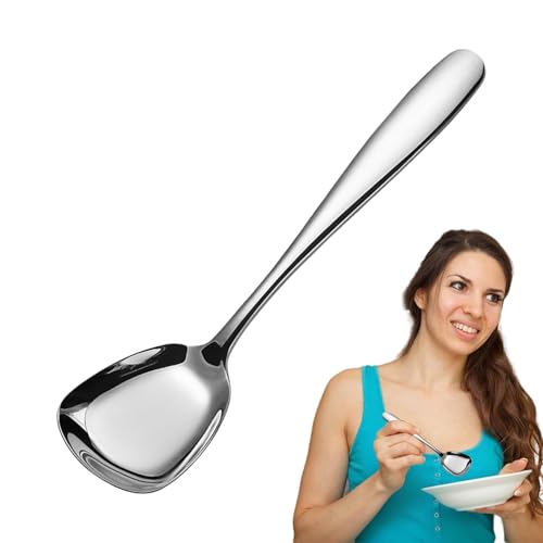 Cucharas de postre de cabeza cuadrada - Cuchara de azúcar de acero inoxidable con mango cómodo - Agarre cómodo - Cuchara de comida seca o líquida