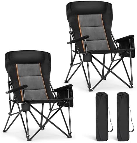 ALPHA CAMP Heavy Duty High Back Camping Chairs with Cup Holder Ov...