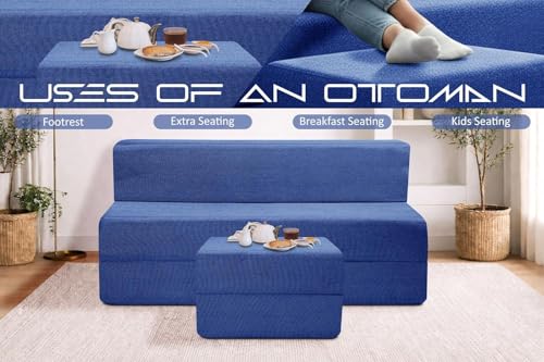 Image of Rosebell Foldable Sofa-Cum-Bed with Ottoman | 3-in-One Foldable Sofa, Lounger & Bed-5x6 Feet Three Seater- Perfect for Home & Office -Blue-Color