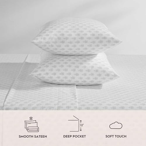 Image of Laura Ashley - Full Size Sheet Set, Soft & Lightweight Cotton Percale Bedding with Matching Pillowcases, Deep Pocket, Floral Room Decor, College Dorm Room Essentials (Francesca Grey)