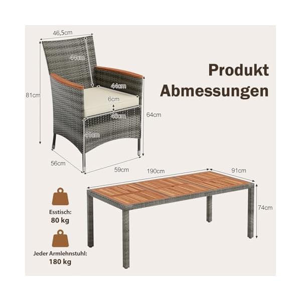 COSTWAY Rattan Essgruppe Akazienholz für 8 Personen