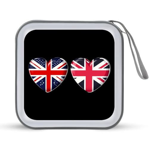 UK Great Britain Heart Flag CD Case Portable DVD Holder Storage Organizer for Home Travel