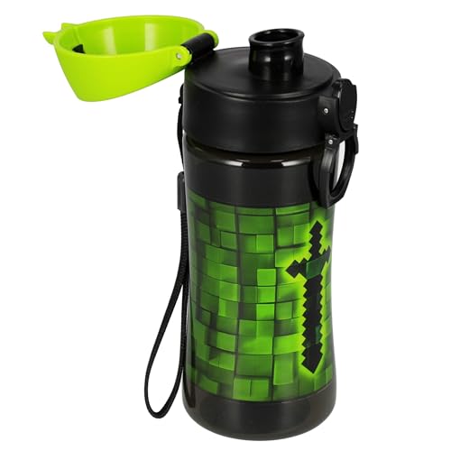 sarcia.eu PIXEL WASSERFLASCHE mit Mundstück FÜR Spieler GAMER, SCHULFLASCHE AUS TRITAN für Jungen 450ml (Schwarz Pixel)