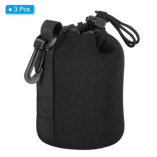 Bolsa para lente de cámara DSLR accesorio de neopreno negro con cordón 3 uds 3