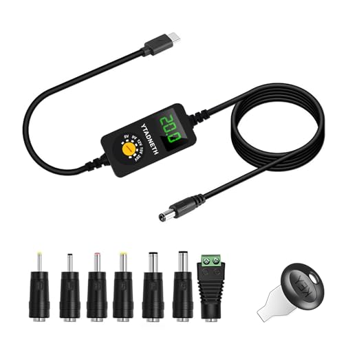 Universal USB C to DC Adapter, Barrel PD Trigger Cable, USB-C to DC 5V 9V 12V 15V 20V Adapter Cable...