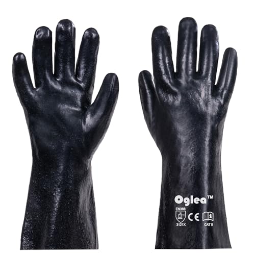 OGLEA Heavy Duty PVC Rubber Gloves, Chemical & Oil Resistant