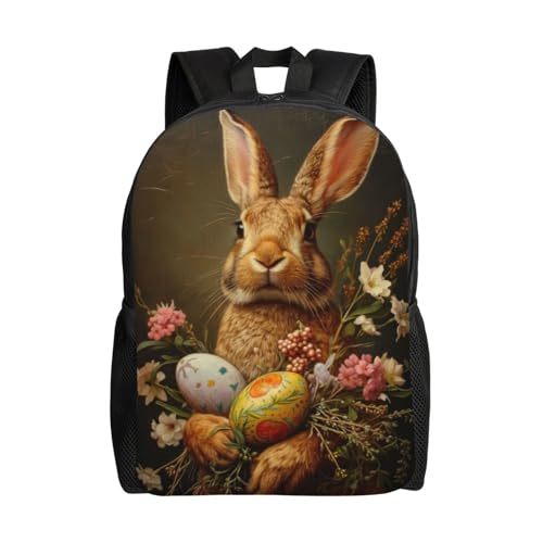 Beautiful Backpack Rabbit Eggs Floral 16 Inch Large Durable Book Bag Double Zipper Backpack Unisex