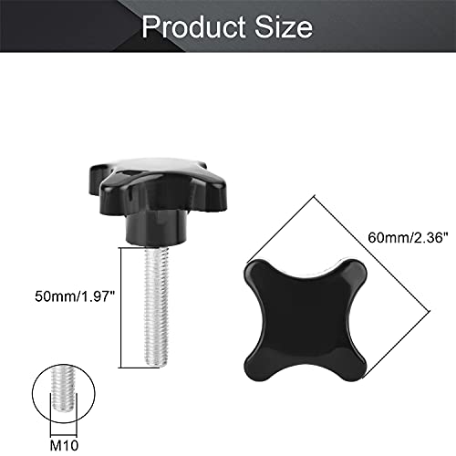 MroMax Clamping Handle Gripandles Screw Knobs Handgrips M10 x 50mm Threaded Plastic Metal Black 5pcs, 5pcs M10x50 - Image 2