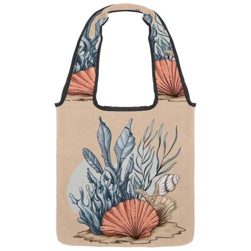 Bolsas de lona reutilizables, bolsas de tela multiusos para compras, trabajo, viajes, paisaje submarino con algas marinas y animales marinos, Multicolor 01, 14.1x14.9in/36x38cm